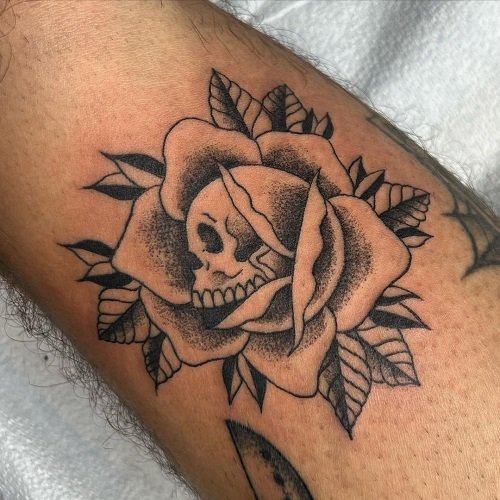 skull and rose tattoos 14