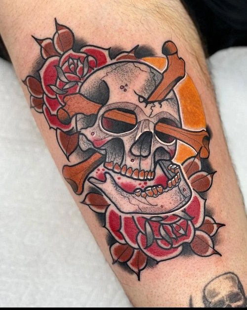 skull and rose tattoo ideas 19