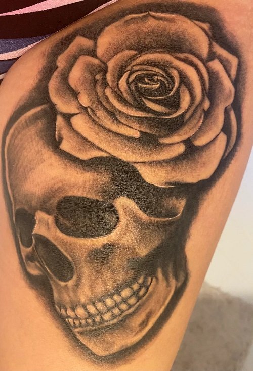 skull and rose tattoo ideas 14