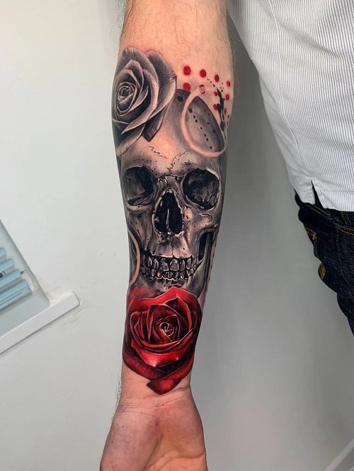 skull and rose tattoo ideas 6