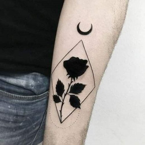 geometric design black rose tattoo 