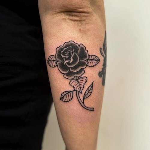 black rose flower stem ink