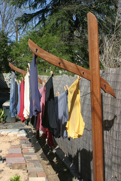 Wooden Clothesline Near a Fence